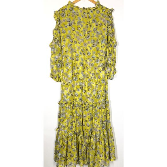 Alexis Auja Dress Floral Print Long Sleeve Ruffle Tiered Midi Cottage Yellow XL - Picture 3 of 8